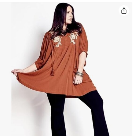 Embroidered Tunic Dress Top Blouse Arla Embroidery Size 26 28 (3X) Amber Boho - Picture 2 of 12